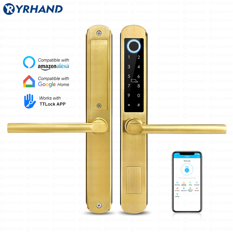 Unique Electronics Gadgets - IP66 ทองสแตนเลสกระจกบานเลื่อนสมาร์ทล็อค Ttlock App กับ Google