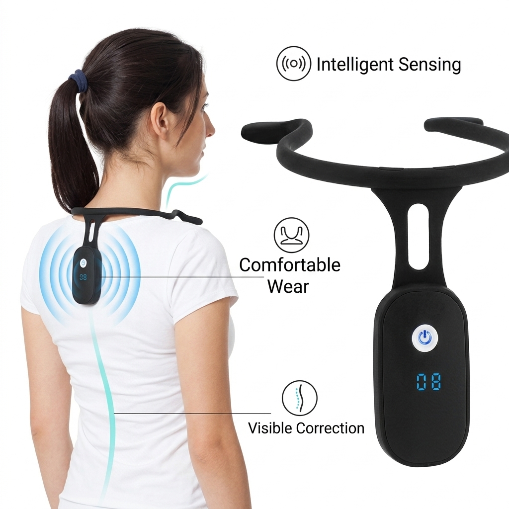 Smart Posture Sensor - ตัวปรับท่าทาง จอแสดงผล LCD สายรัดหลังซิลิโคน ระบบเตือนการสั่นสะเทือนแบบมองไม่เห็น ชาร์จ